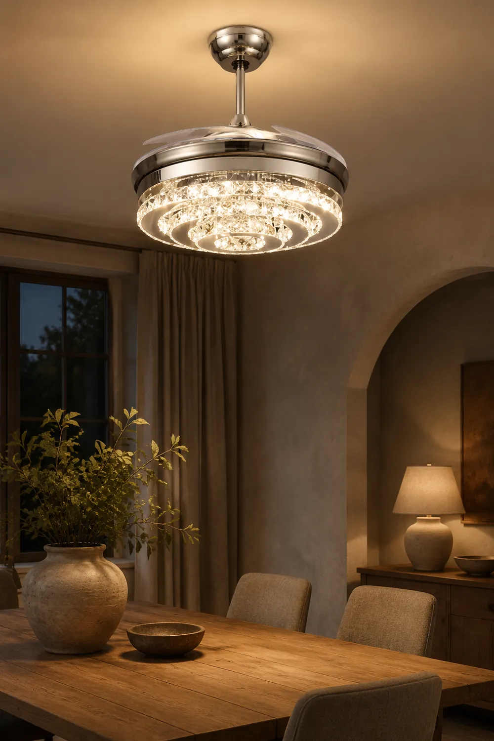Kirsty Deckenventilator mit Beleuchtung Kristall Chrome, ∅48CM - Lumpaz