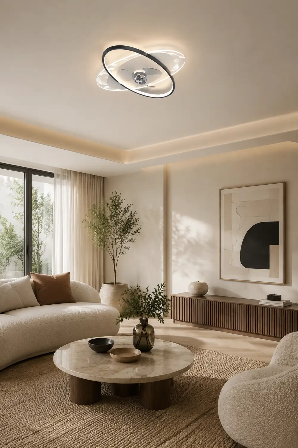 Edge Deckenventilator mit Beleuchtung Doppel-Ring, 2 Farben, 55CM Lang - Lumpaz
