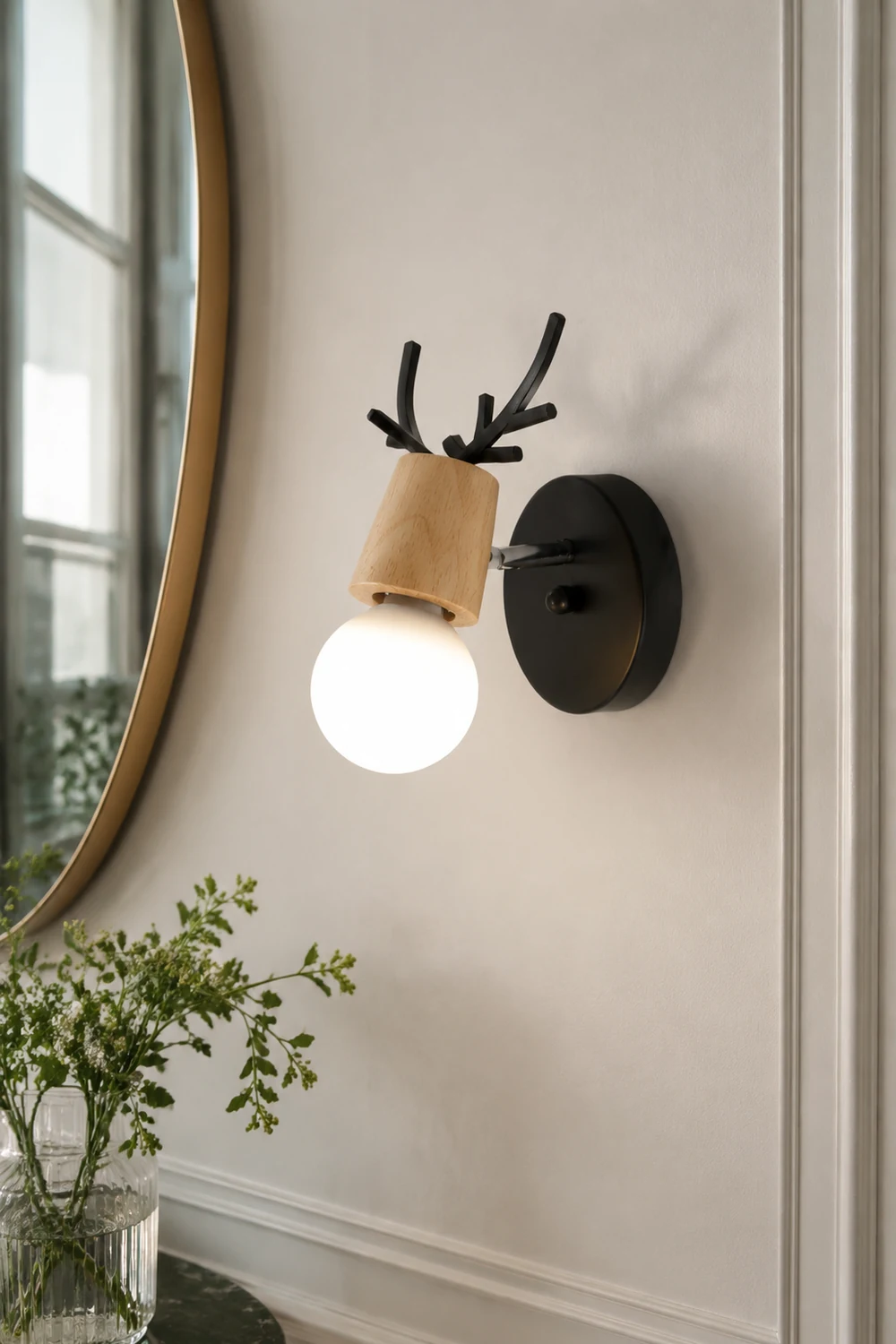 Ozawa Hirsche Spiegelfront Waschtisch-Wandleuchte, Metall & Holz, 2 Farben - Lumpaz
