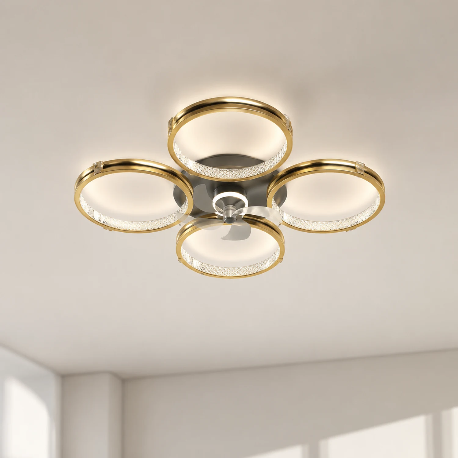 Kirsten Deckenventilator mit Beleuchtung 4-Ring 5-Blatt, 79CM/103CM Lang - Lumpaz