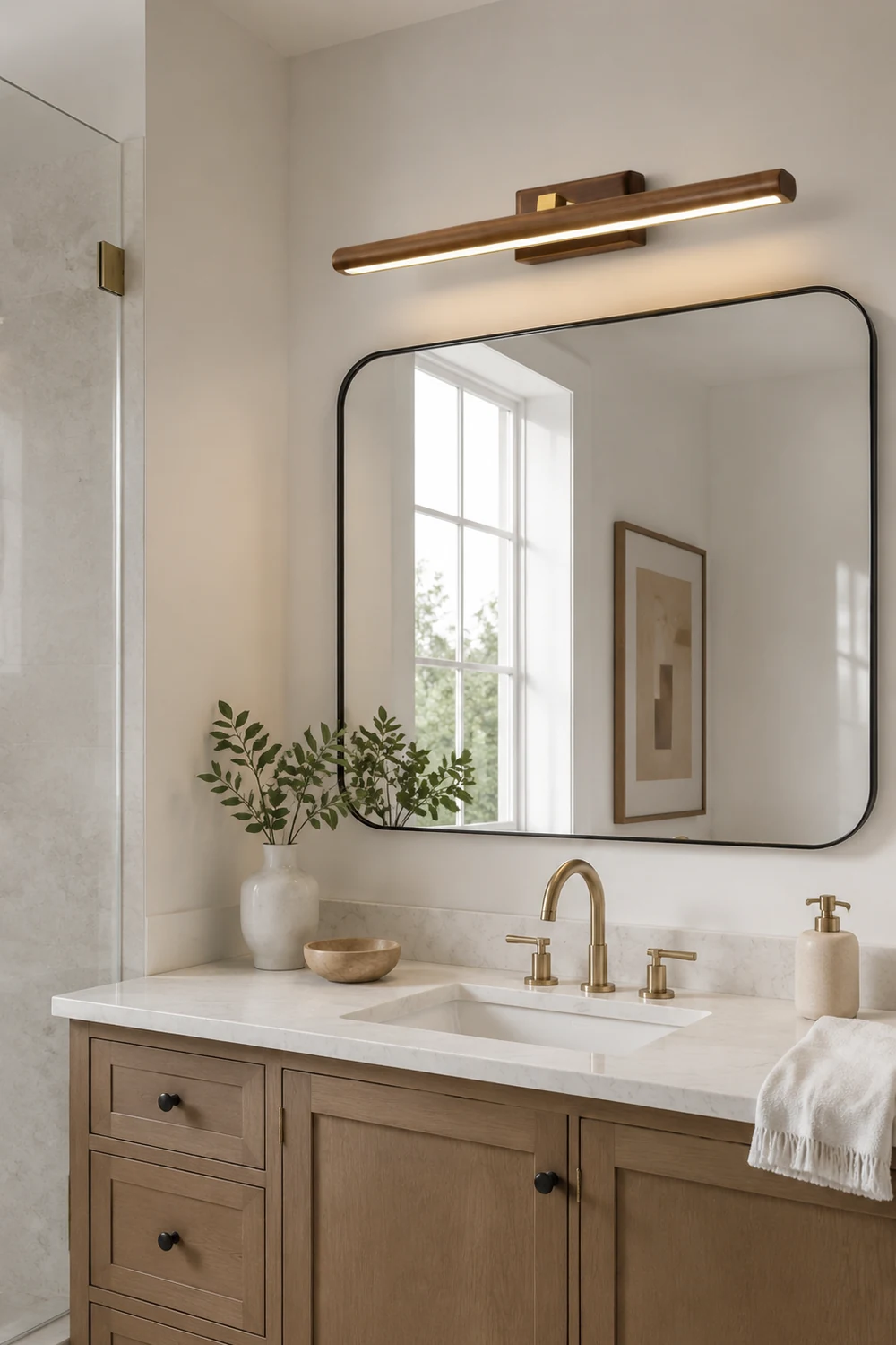 Ozawa Spiegelfront Wandleuchte Holz, 41/60/90CM Lang - Lumpaz