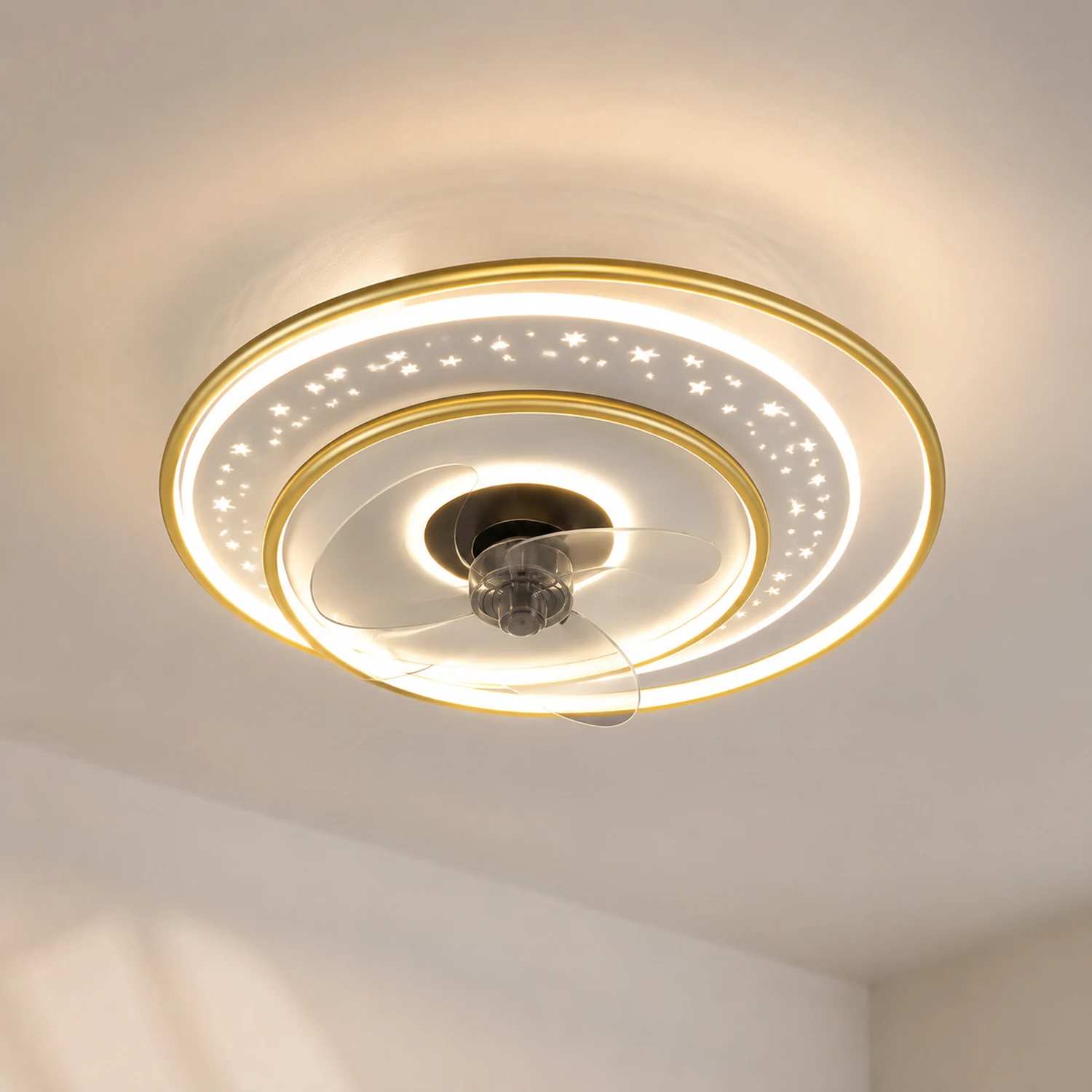 Quinn Deckenventilator mit Beleuchtung 3-Ring, 3 Stile, ∅50/52/53CM - Lumpaz