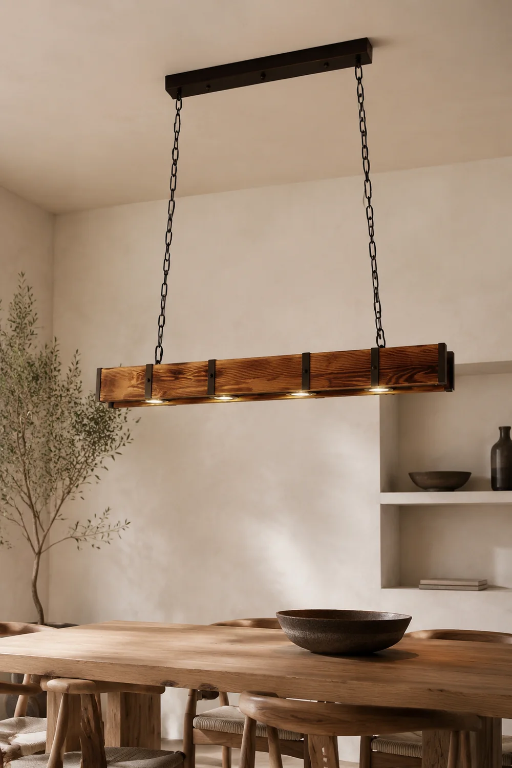 Alessio Pendelleuchte, Metall & Holz, L 100CM - Lumpaz