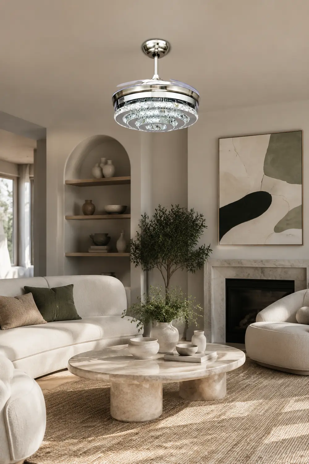 Kirsty Deckenventilator mit Beleuchtung Kristall Chrome, ∅48CM - Lumpaz