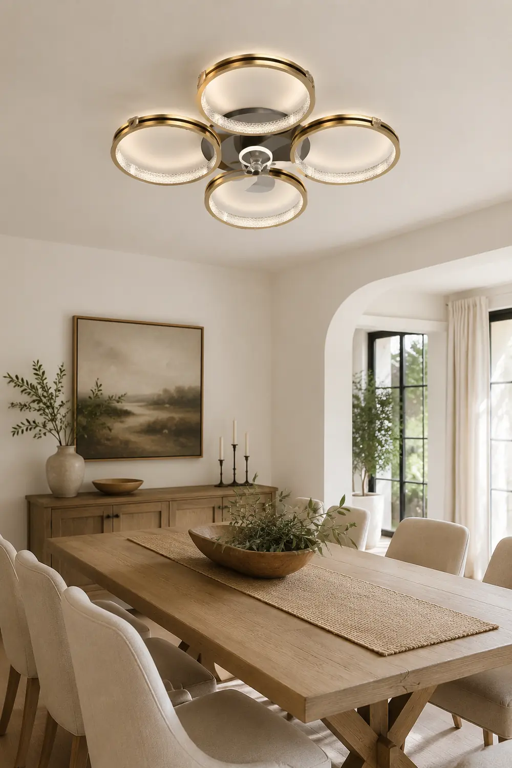 Kirsten Deckenventilator mit Beleuchtung 4-Ring 5-Blatt, 79CM/103CM Lang - Lumpaz