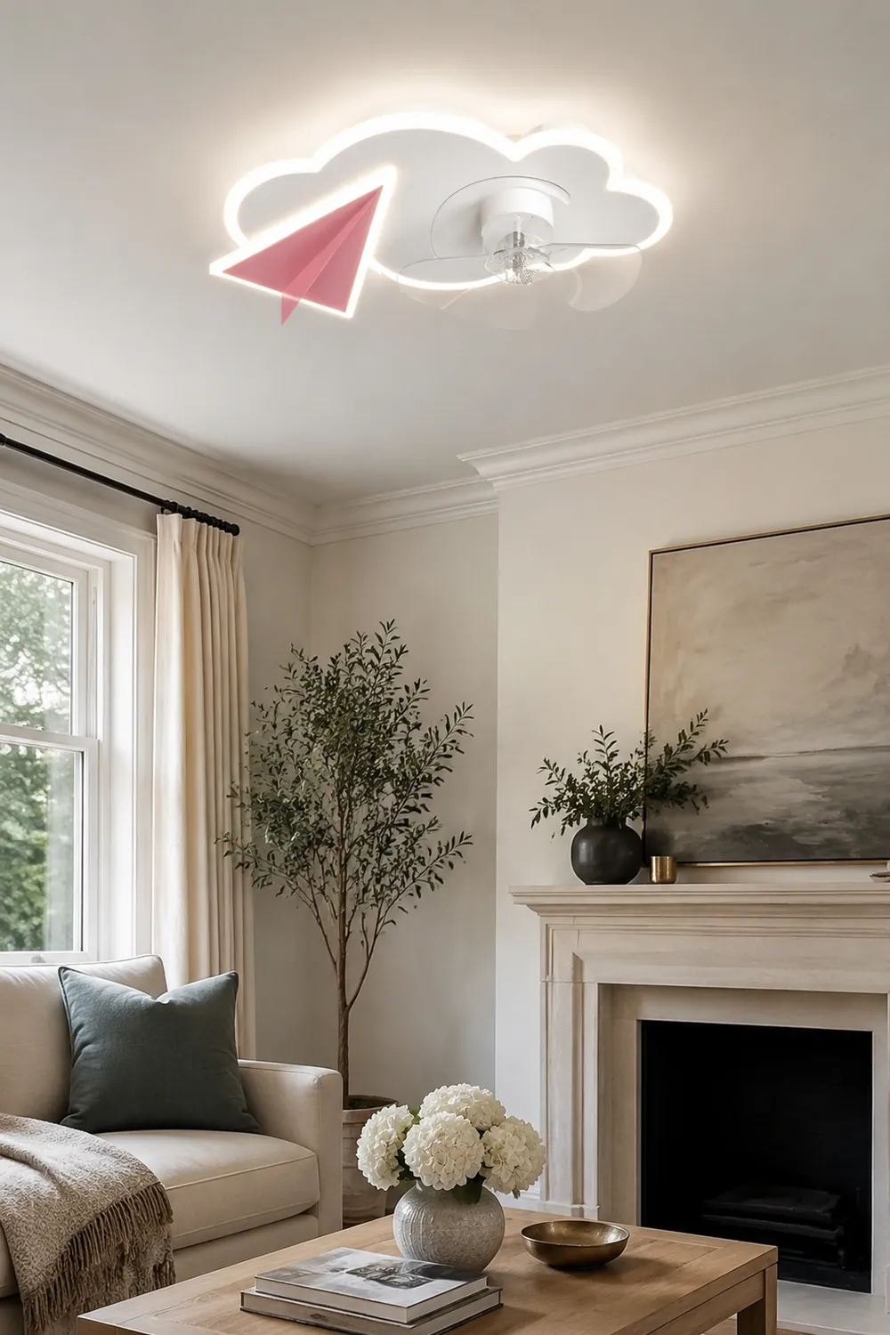 Minori Deckenventilator mit Beleuchtung Wolke & Flugzeug, 2 Farben, ∅53/58CM - Lumpaz