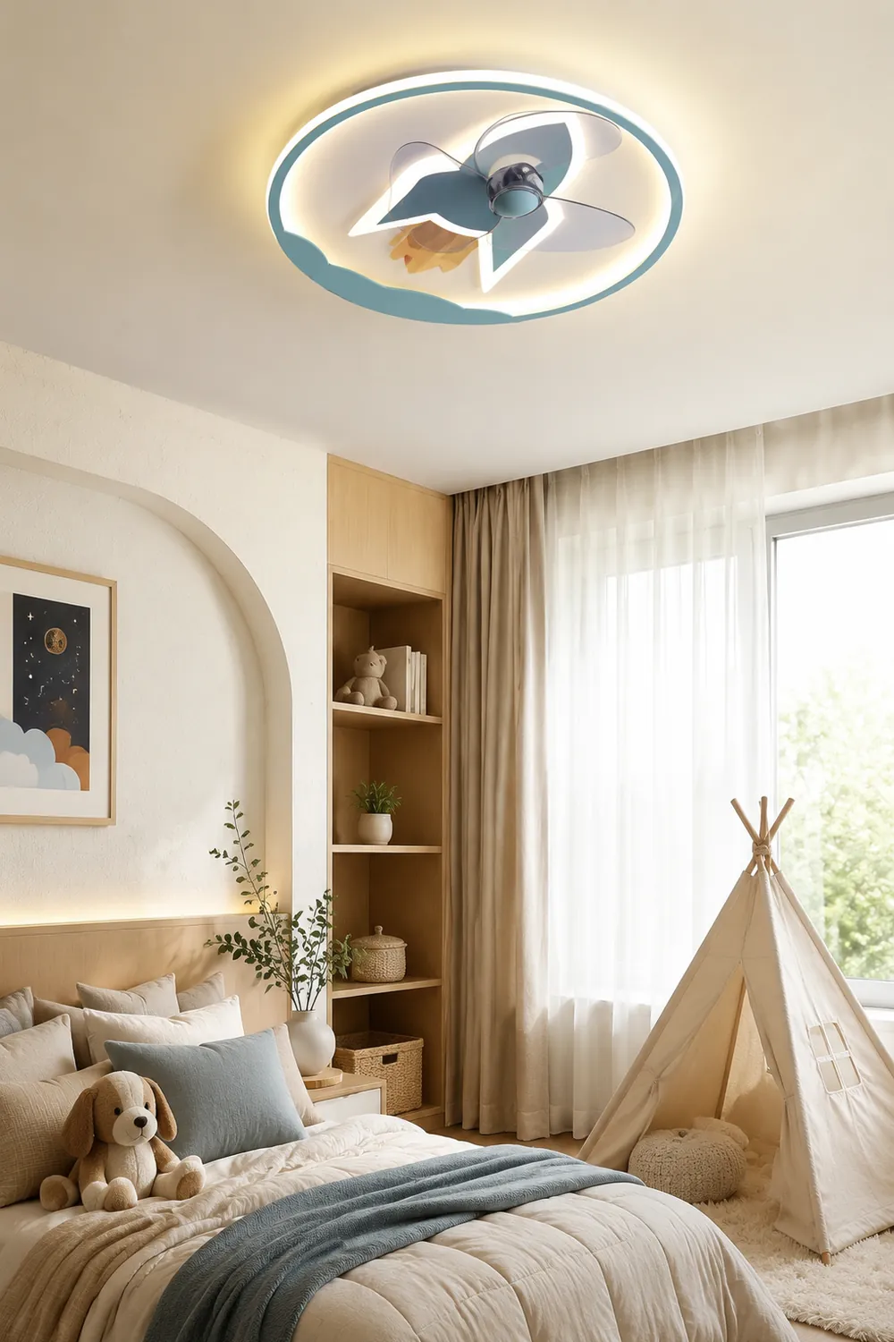 Minori Deckenventilator mit Beleuchtung Raketen-Form, 5 Farben, 2-flammig, ∅46CM/55CM - Lumpaz