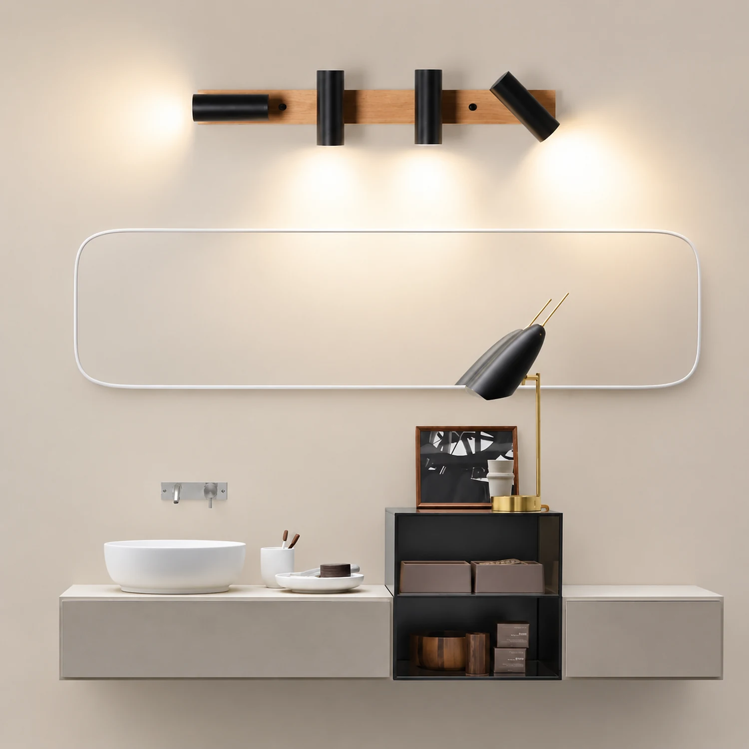 Ozawa Drehbar Spiegelfront Wandleuchte Strahler, 2 Farben, 3/4-flammig, 56/75CM Lang - Lumpaz