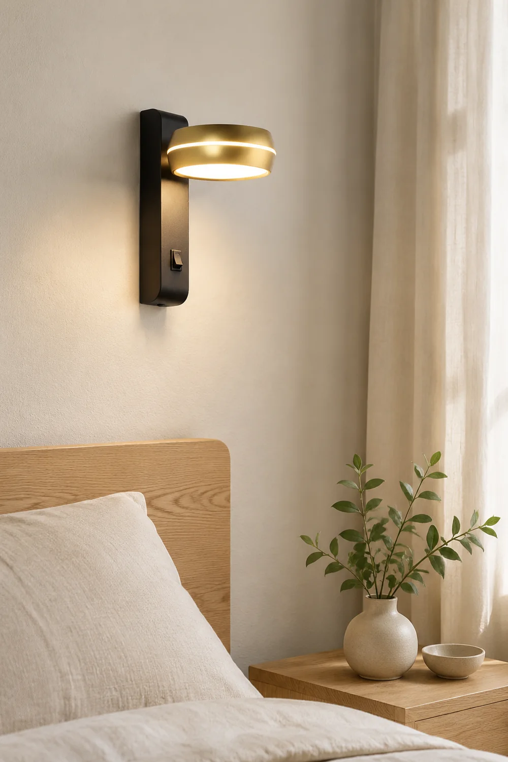 LED-Wandleuchte Schlafzimmer Nachttischlampe mit Schalter Wohnzimmer einfache Drehkopf-Wandleuchte - Lumpaz