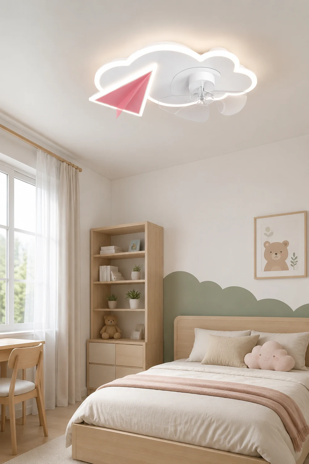 Minori Deckenventilator mit Beleuchtung Wolke & Flugzeug, 2 Farben, ∅53/58CM - Lumpaz