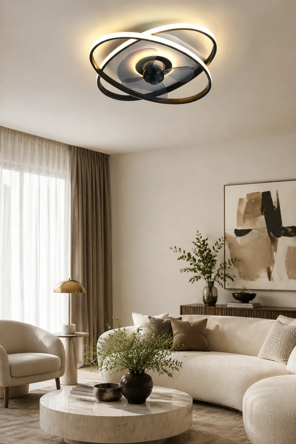 Arisha Deckenventilator mit Beleuchtung Doppel-Ring, 5 Farben, ∅50CM - Lumpaz