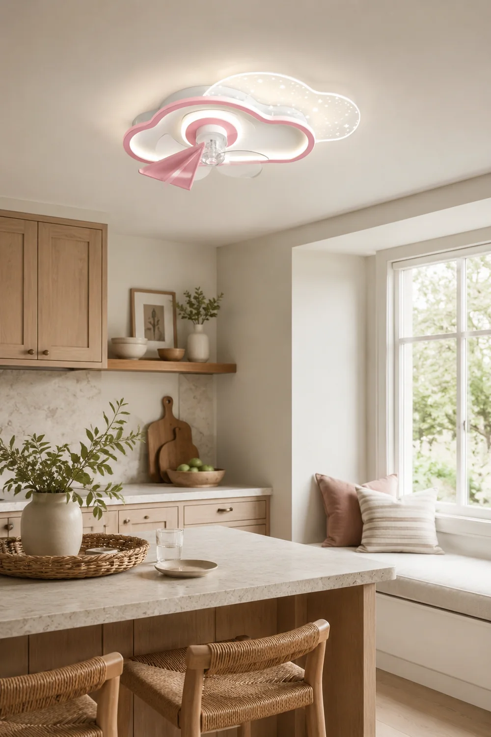 Minori Deckenventilator mit Beleuchtung Wolke & Flugzeug, 2 Farben, ∅53/58CM - Lumpaz