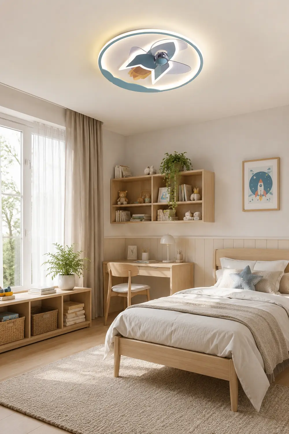 Minori Deckenventilator mit Beleuchtung Raketen-Form, 5 Farben, 2-flammig, ∅46CM/55CM - Lumpaz
