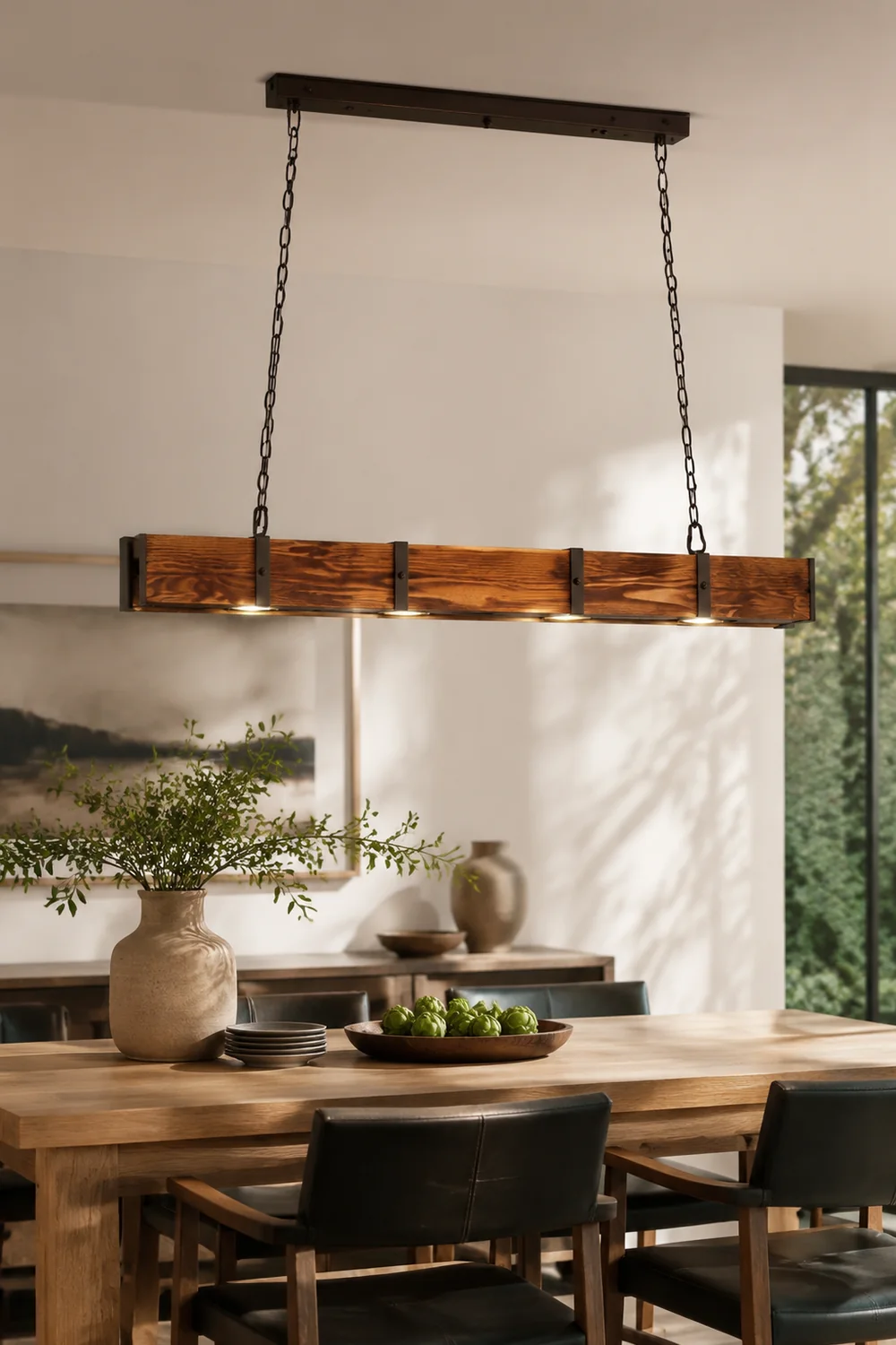 Alessio Pendelleuchte, Metall & Holz, L 100CM - Lumpaz