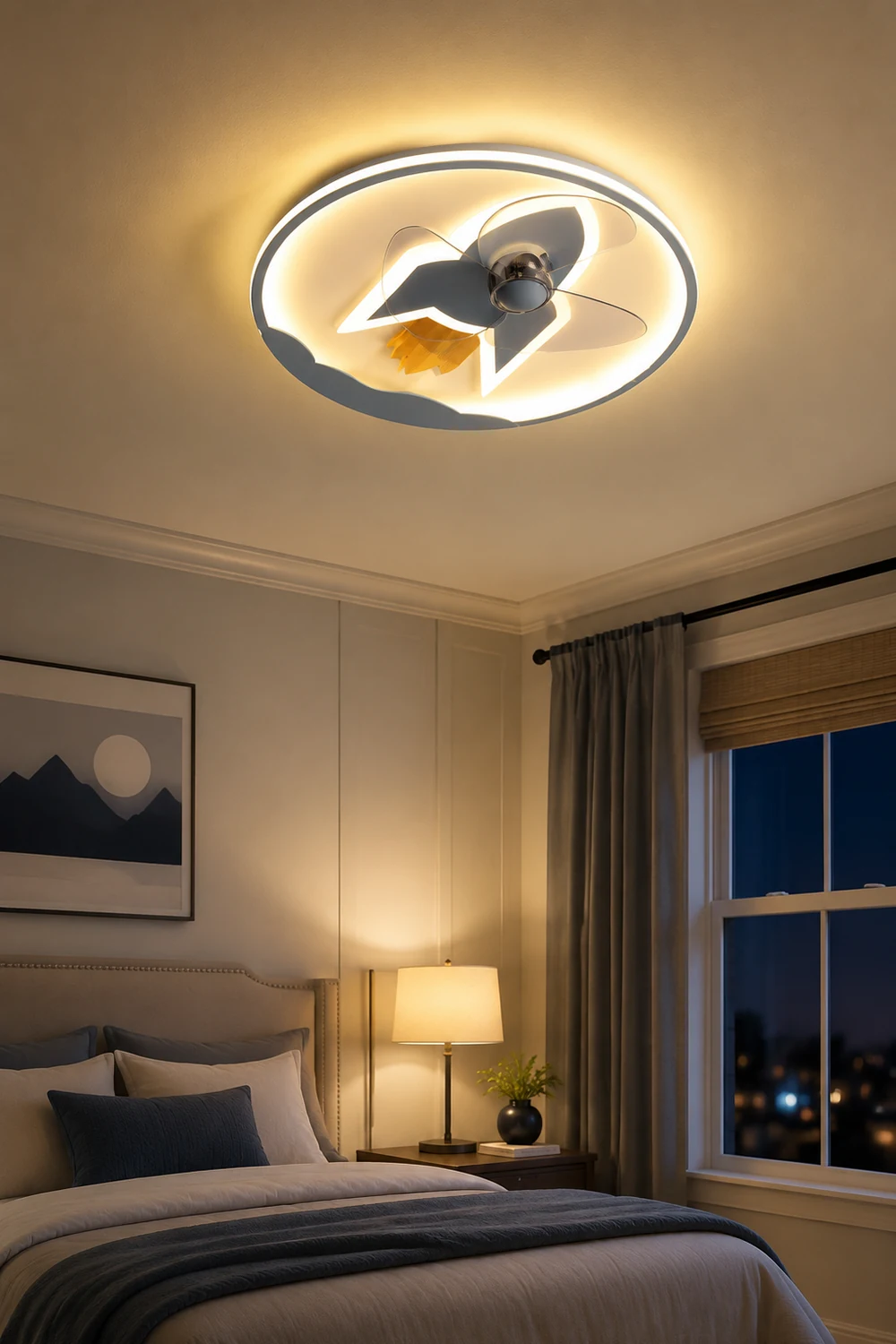 Minori Deckenventilator mit Beleuchtung Raketen-Form, 5 Farben, 2-flammig, ∅46CM/55CM - Lumpaz