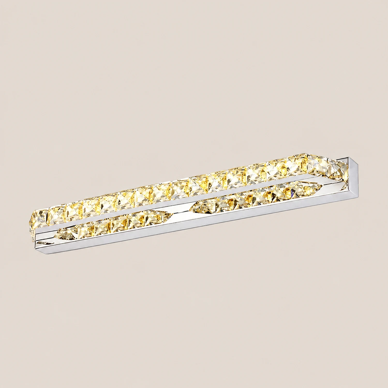 Kristy Rechteckige Spiegelfront Waschtisch-Wandleuchte, Kristall & Metall, 40CM Lang - Lumpaz