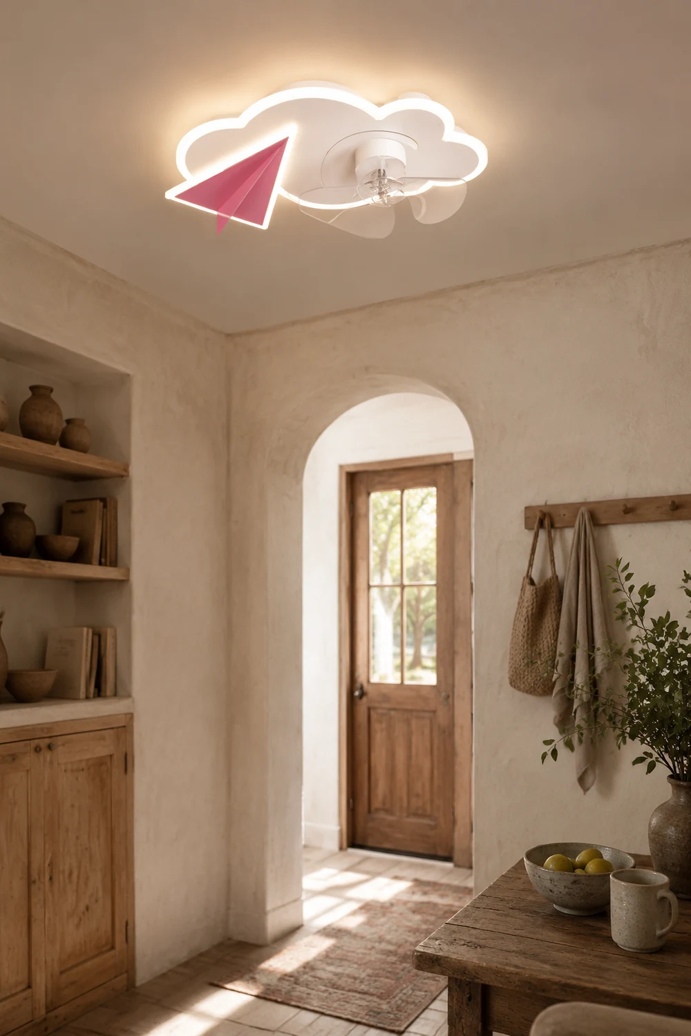 Minori Deckenventilator mit Beleuchtung Wolke & Flugzeug, 2 Farben, ∅53/58CM - Lumpaz