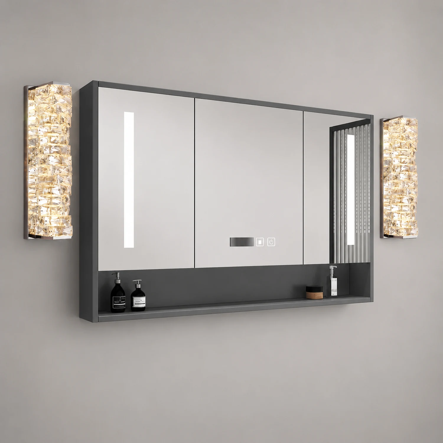 Kristy Spiegelfront Waschtisch-Wandleuchte, Kristall und Metall, 25/47/60CM Lang - Lumpaz