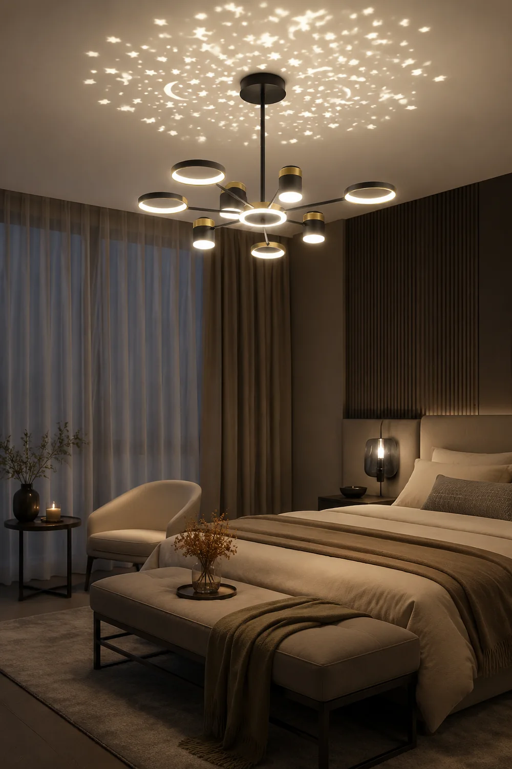 Moderner Kronleuchter Projektionslicht LED Sternenhimmel Lampe für Flur Schlafzimmer Wohnzimmer - Lumpaz