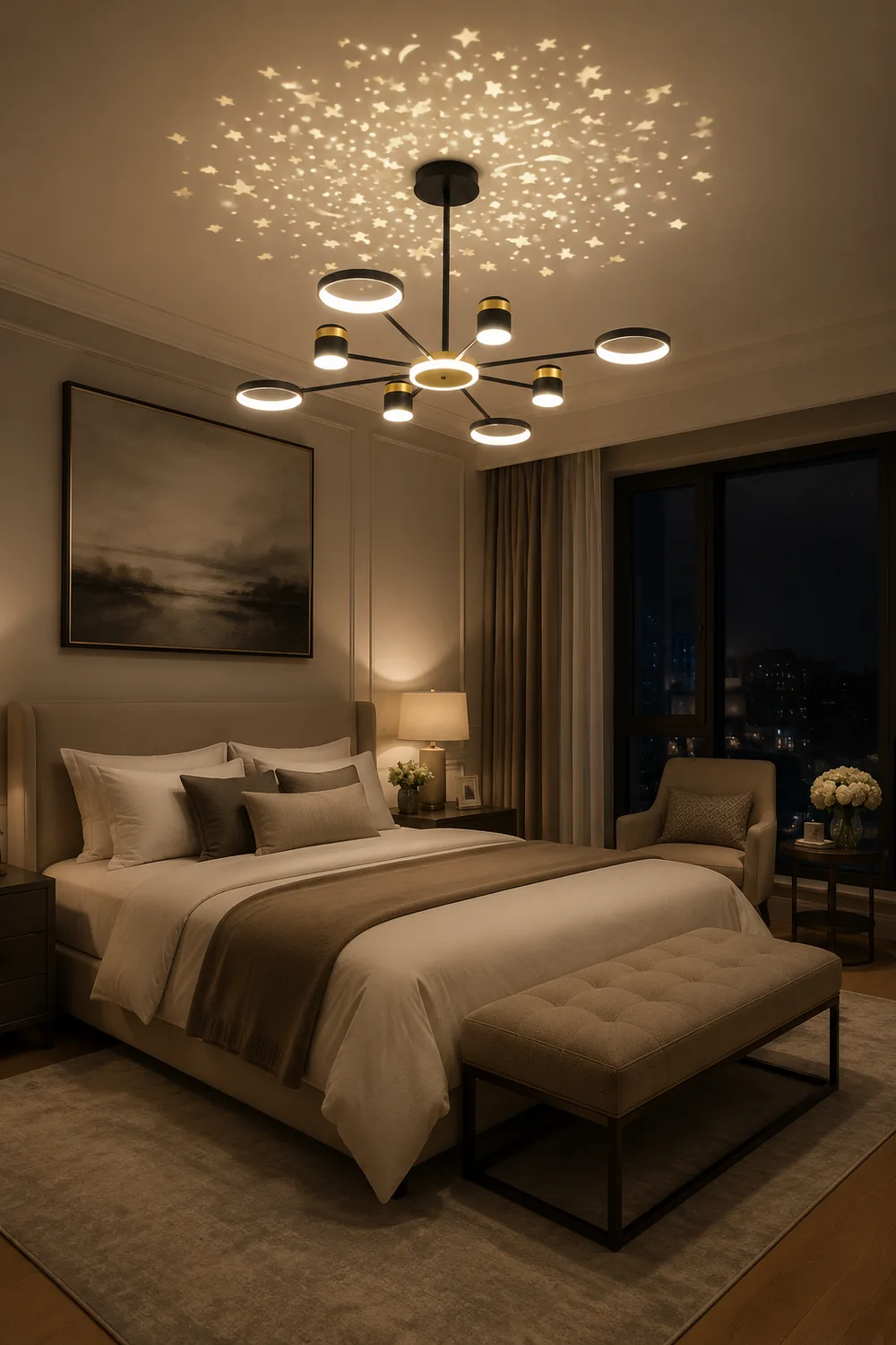 Moderner Kronleuchter Projektionslicht LED Sternenhimmel Lampe für Flur Schlafzimmer Wohnzimmer - Lumpaz