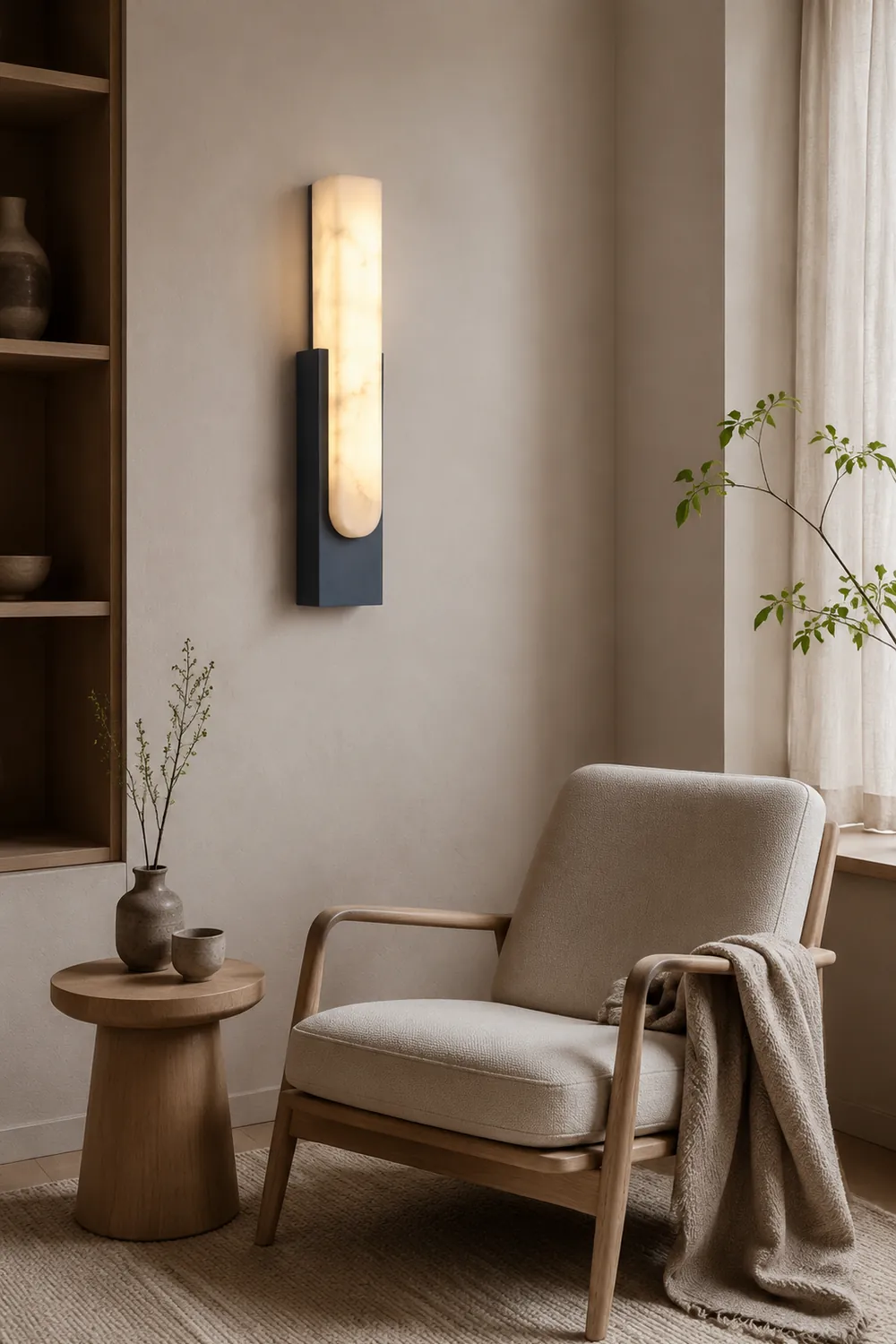 Chan Rechteckige Wandleuchte, Dolomit & Metall, 50CM Lang - Lumpaz