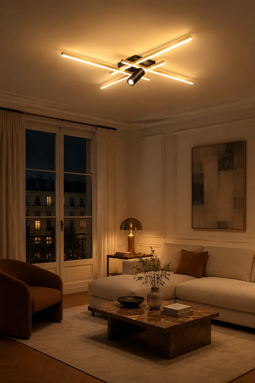 Edge Kunst Dimmbar Deckenleuchte Geometrisch Metall LED für Wohnzimmer,70CM/95CM Lang - Lumpaz