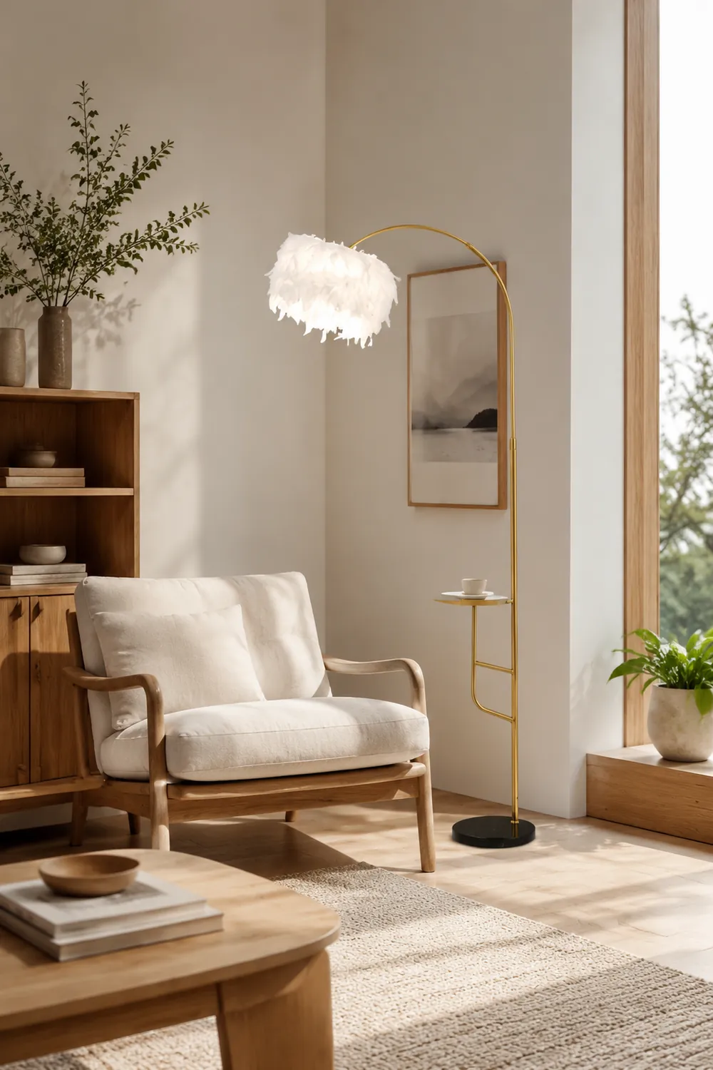 O'Moore Bogen Feder Stehlampe Mit Einem Kleinen Tisch, Metall, 150CM Lang - Lumpaz
