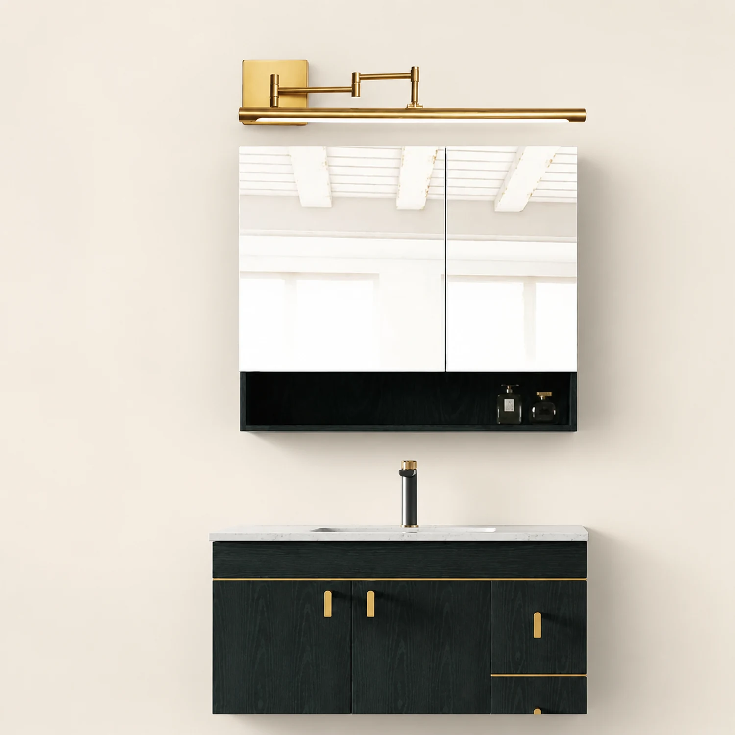 Edge Verstellbare Goldene Spiegelfront Waschtisch-Wandleuchte, Metall, 41/60/80CM Lang - Lumpaz