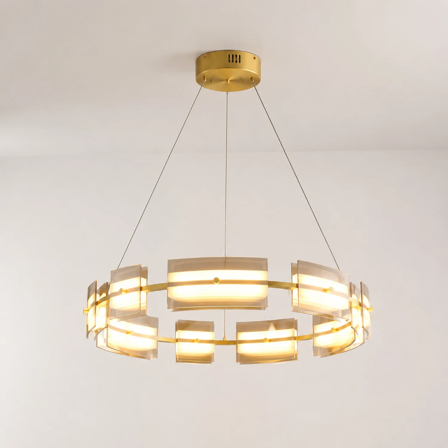 Evette Pendelleuchte 2 Farbe Fernsteuerung 1/2 Ring Kupfer& Glas, 9/12/15 -flammig - Lumpaz