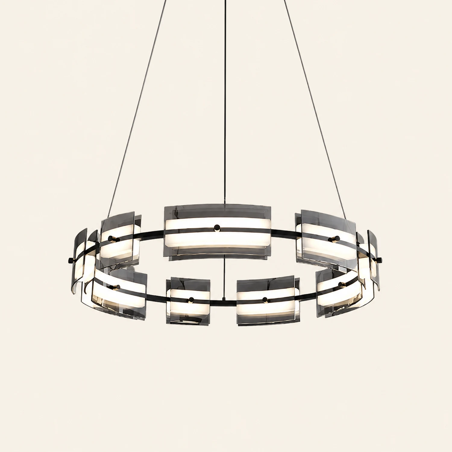 Evette Pendelleuchte 2 Farbe Fernsteuerung 1/2 Ring Kupfer& Glas, 9/12/15 -flammig - Lumpaz