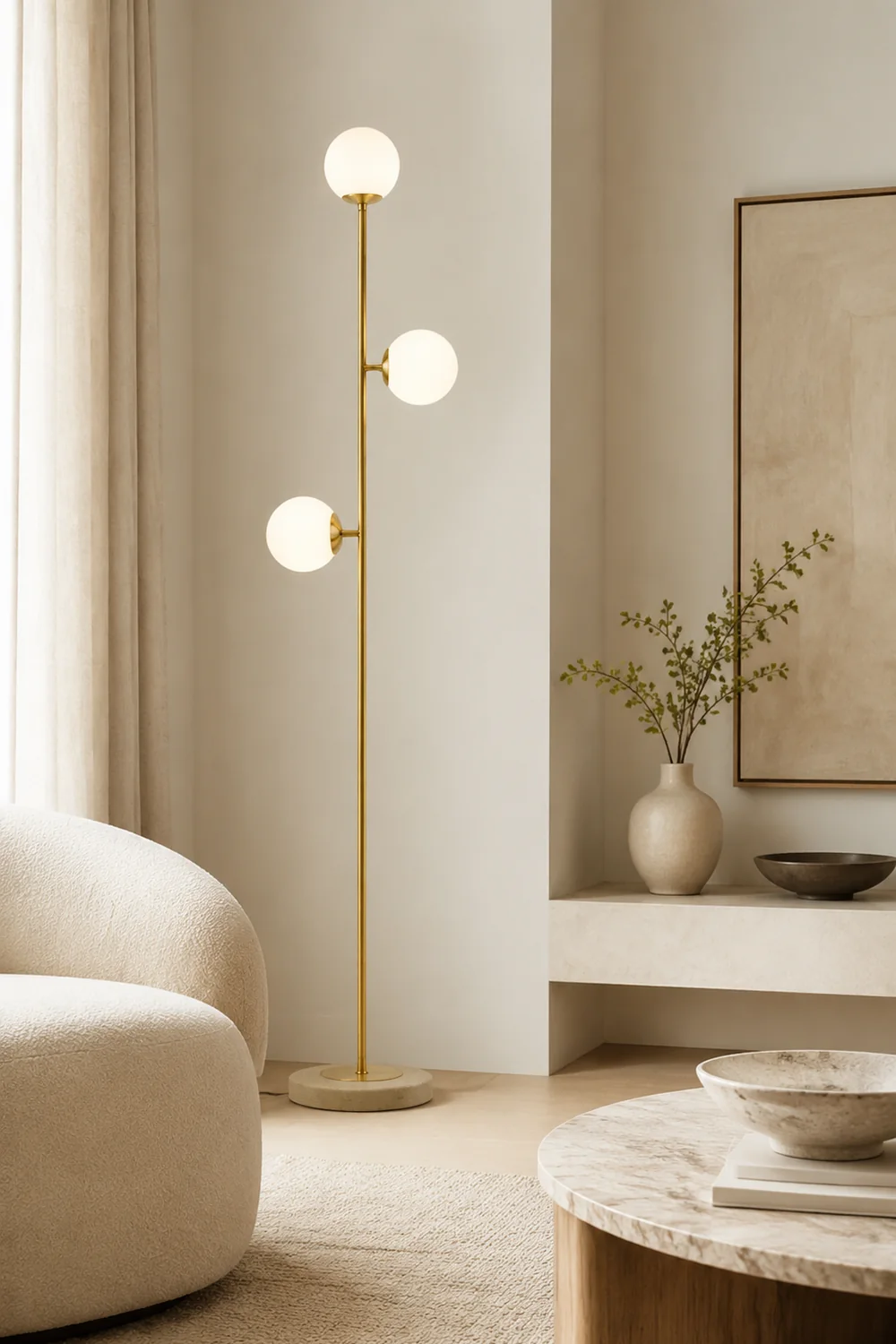 Valentina Stehlampe, 3-flammig, Messing & Glas, 160CM Lang - Lumpaz
