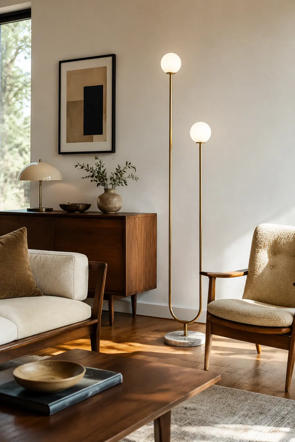 Valentina U-förmige Stehlampe, Messing & Glas, 165CM Lang - Lumpaz