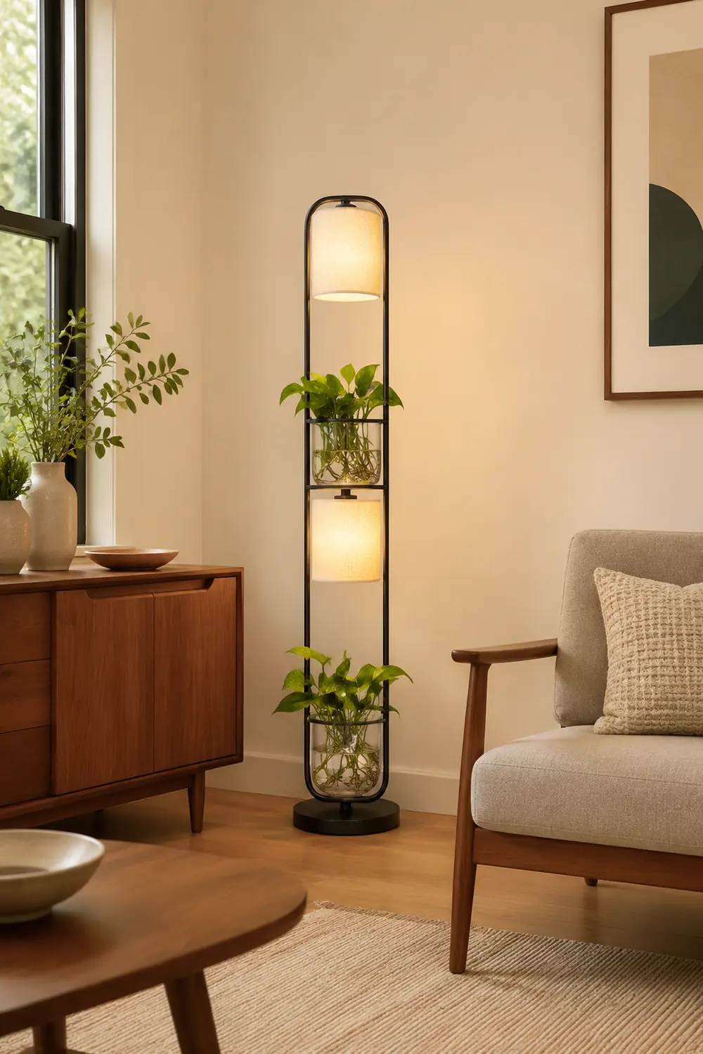 Eryn Zylinder Stehlampe Mit Blumentopf, 2-flammig, 125CM Lang - Lumpaz