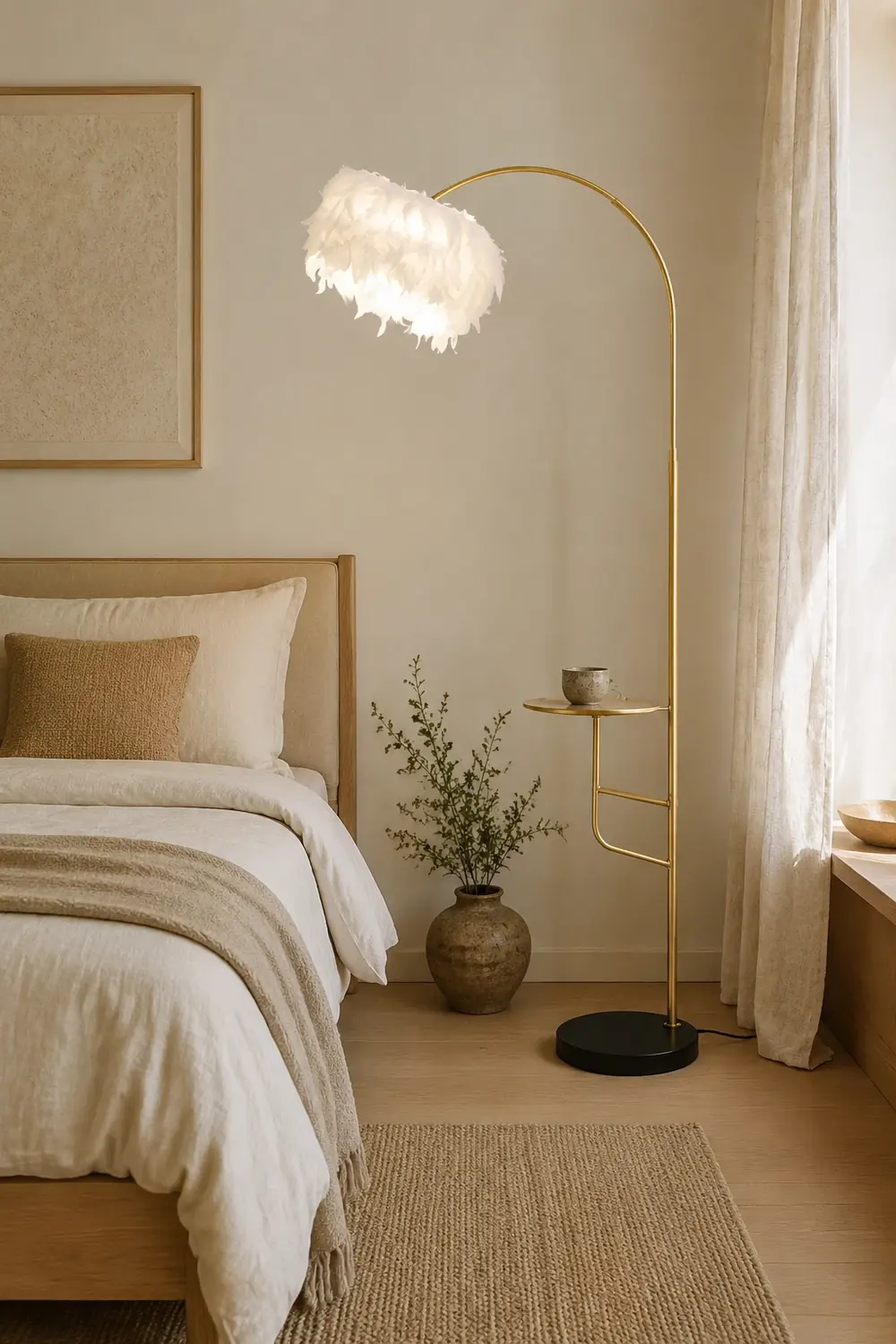 O'Moore Bogen Feder Stehlampe Mit Einem Kleinen Tisch, Metall, 150CM Lang - Lumpaz