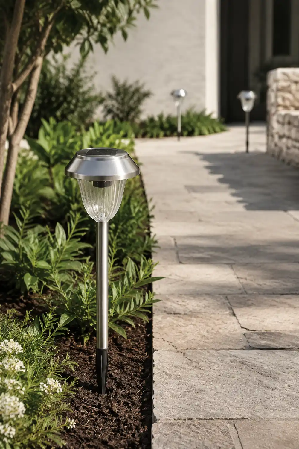 Pena Außen-Wegeleuchte Schüssel Solarenergie Silber, 40CM lang - Lumpaz