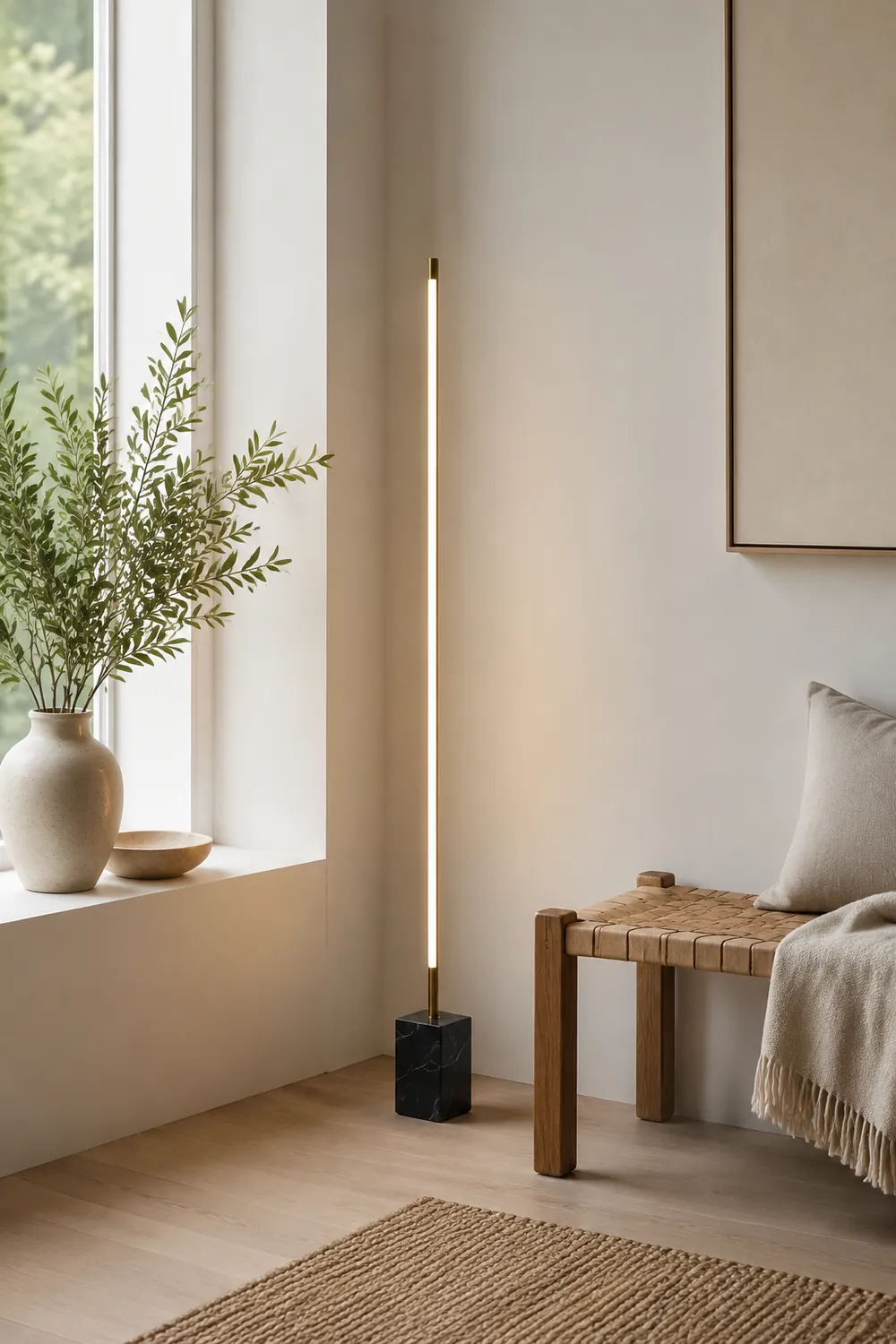 Edge Lineare Stehlampe, Metall & Marmor, 2 Farben, 165CM Lang - Lumpaz