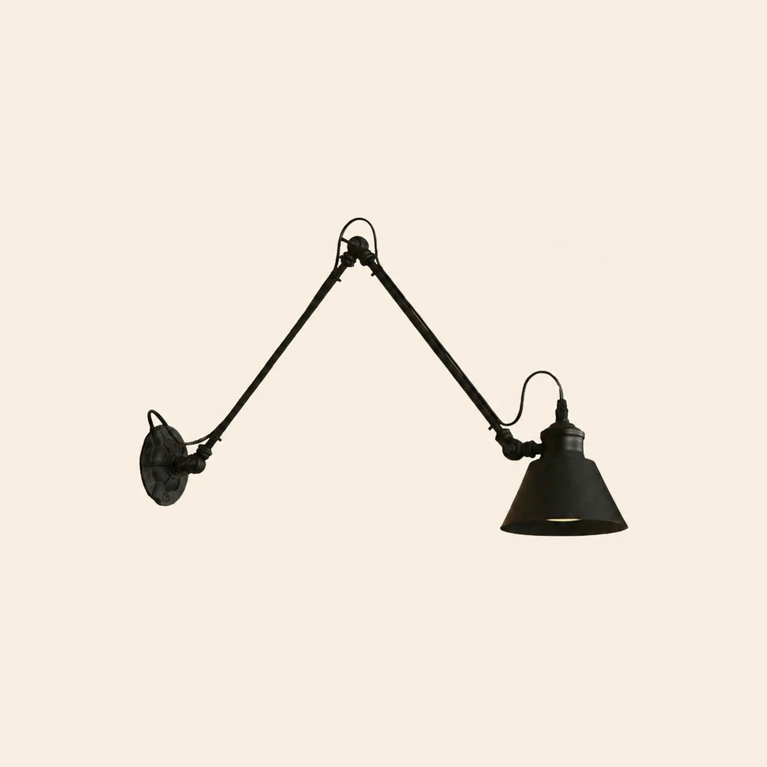 Brady Konische schwarze verstellbare Wandleuchte, Metall, 10/20/30CM Lang - Lumpaz