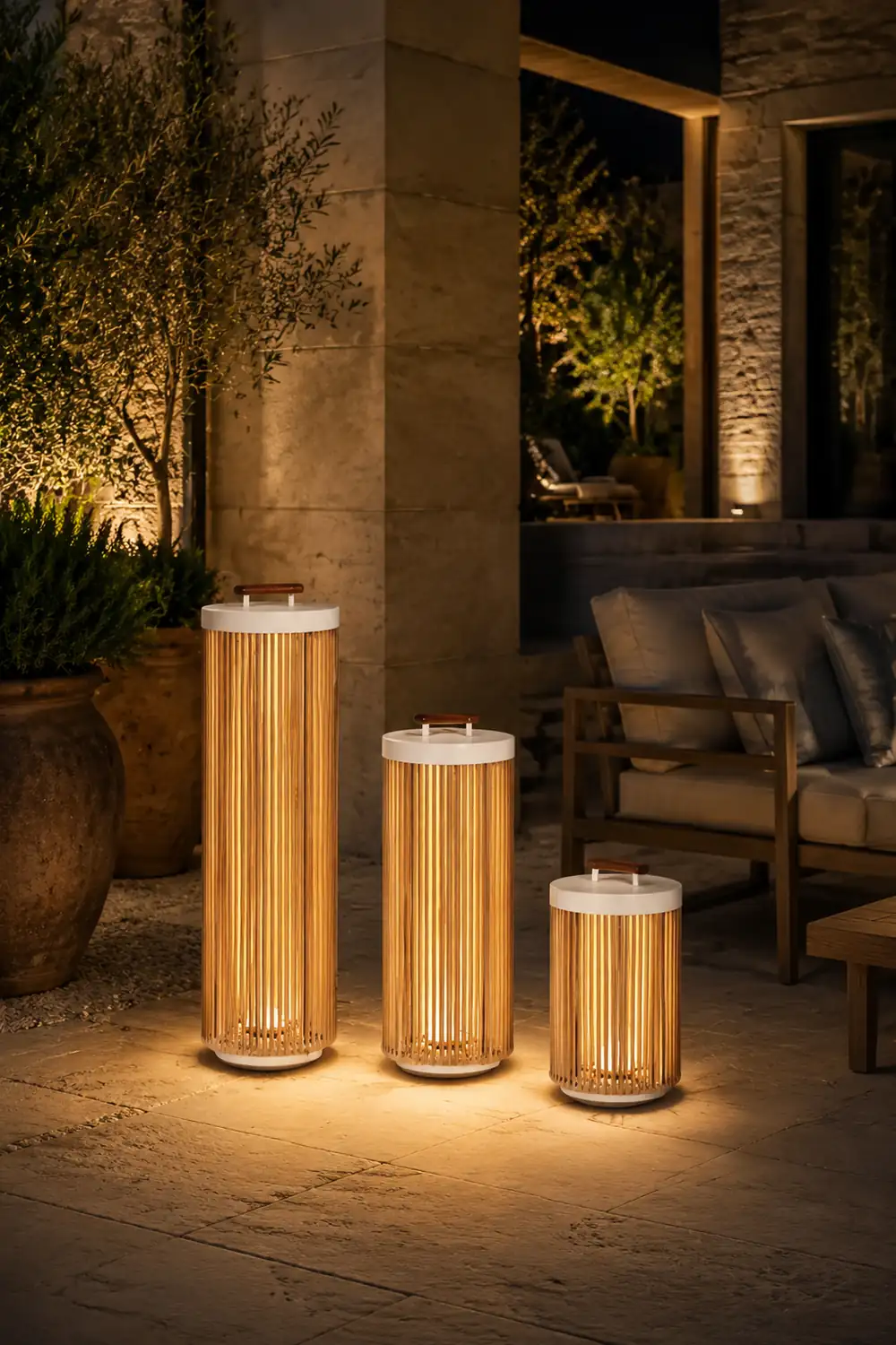 Ritta Außenstehleuchte Zeitgenössisch, Solar, Metall & Rattan, 35/60/100 CM - Lumpaz