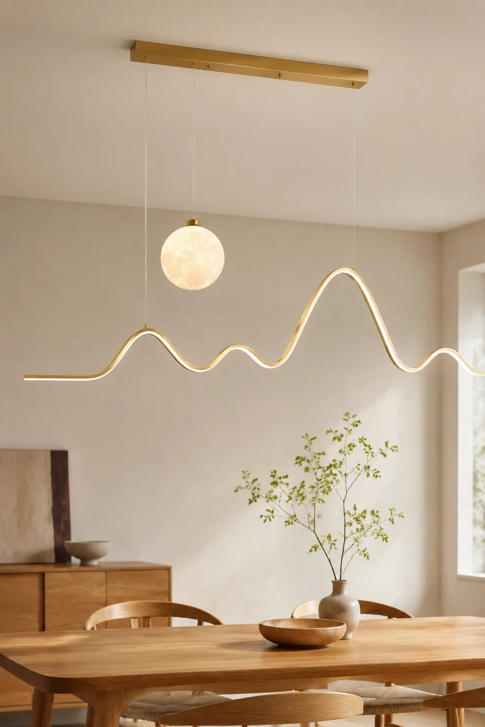 Pendelleuchte Wellenförmig & Mondförmig, 3 Farben, 120CM Lang - Lumpaz