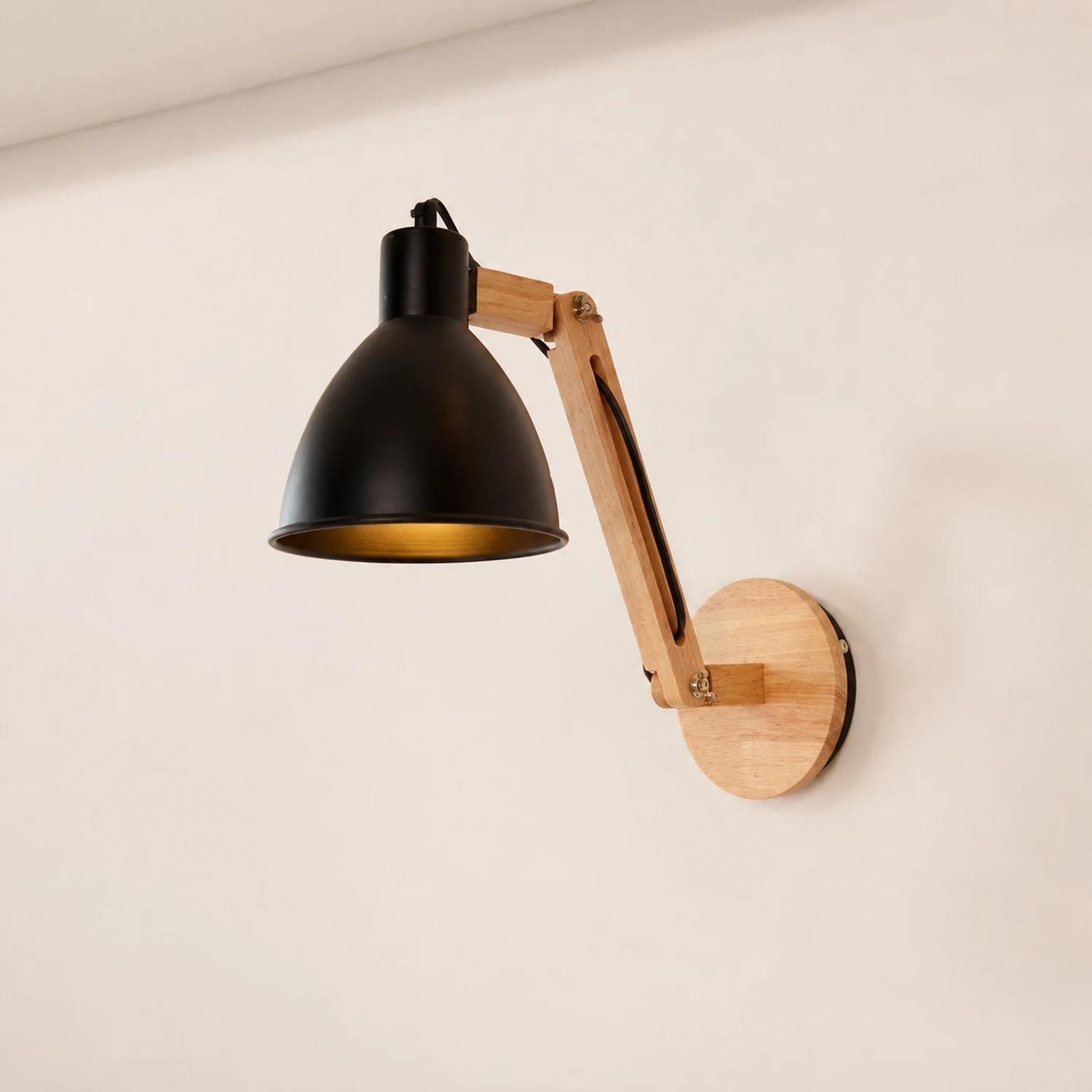 Brady Schwarze Verstellbare Wandleuchte, Metall & Holz, 2 Farben, 38CM Lang - Lumpaz