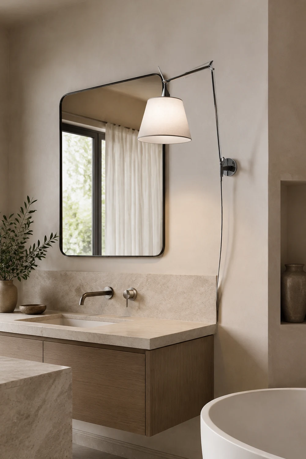 Brady Silberne Verstellbare Wandleuchte, Metall & Textil - Lumpaz