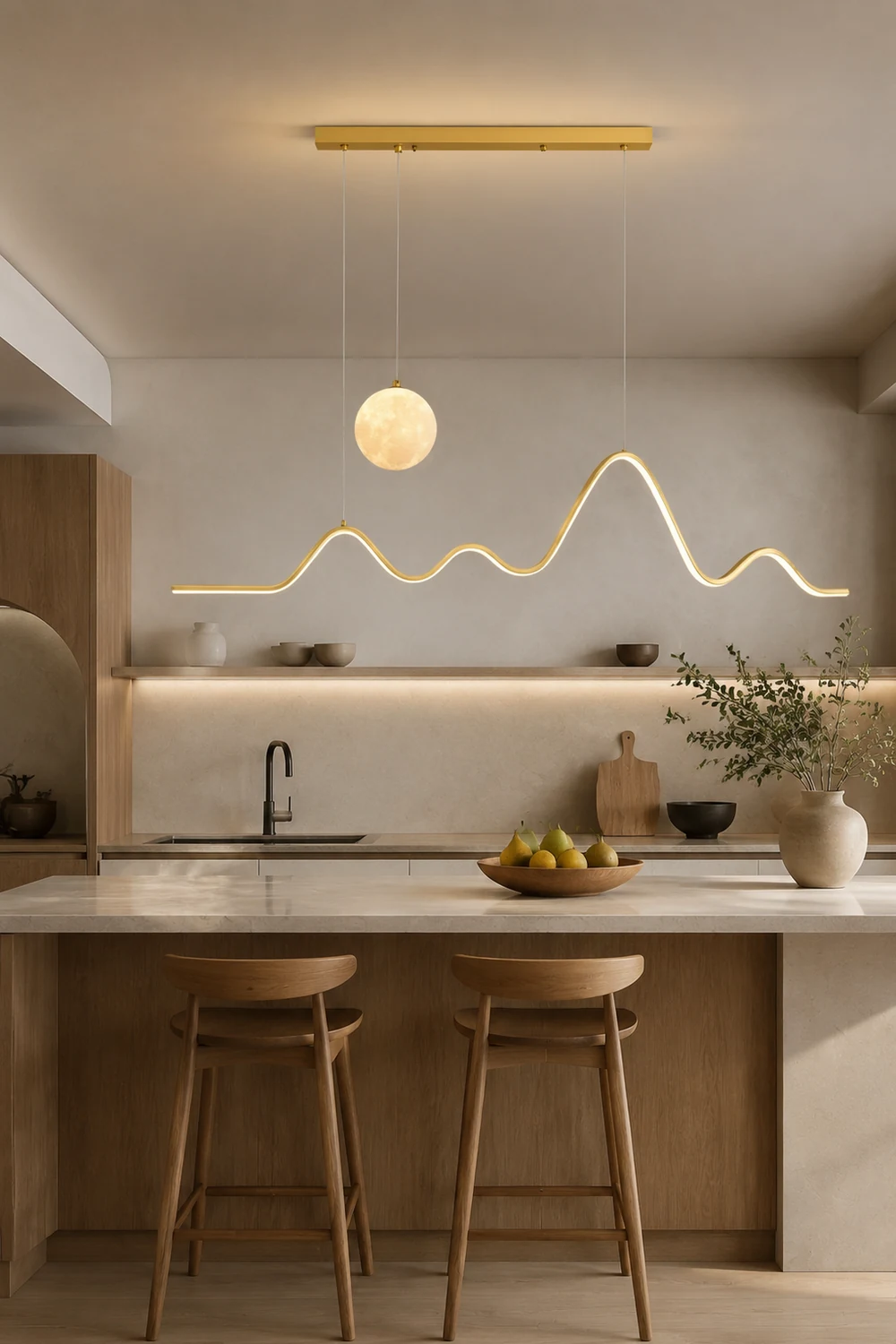 Pendelleuchte Wellenförmig & Mondförmig, 3 Farben, 120CM Lang - Lumpaz