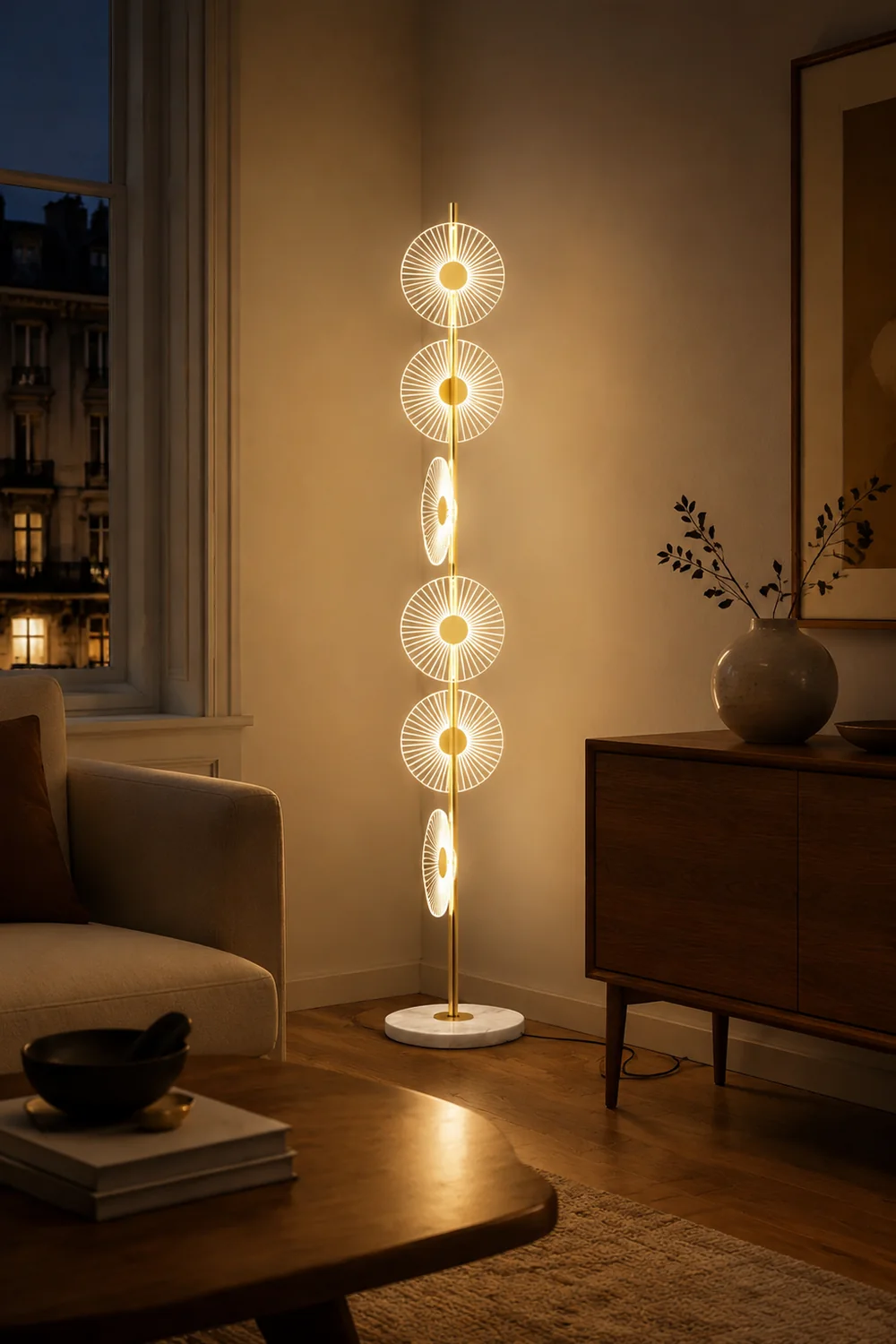 Carins Stehlampe, 6-flammig, Marmor & Acryl, 150CM Lang - Lumpaz