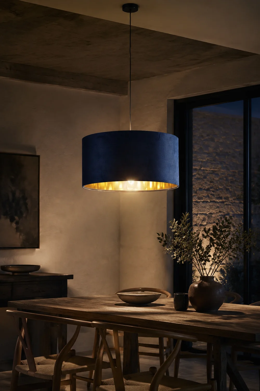 Renée Blau & Gold Pendelleuchte, Seide, ∅50CM - Lumpaz