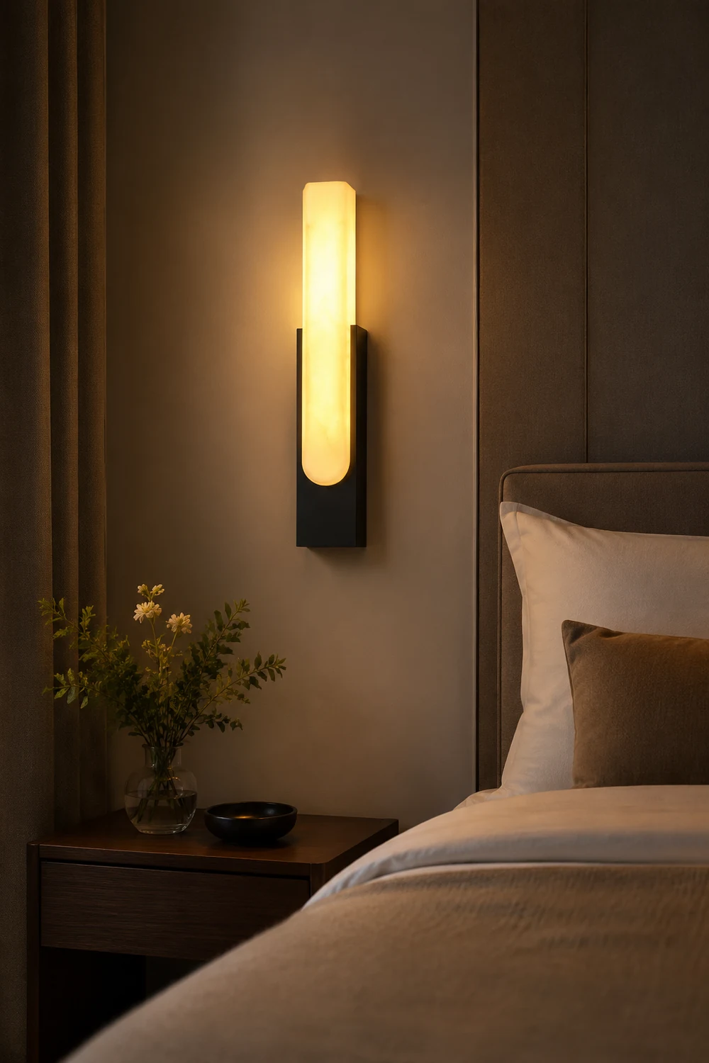 Chan Rechteckige Wandleuchte, Dolomit & Metall, 50CM Lang - Lumpaz