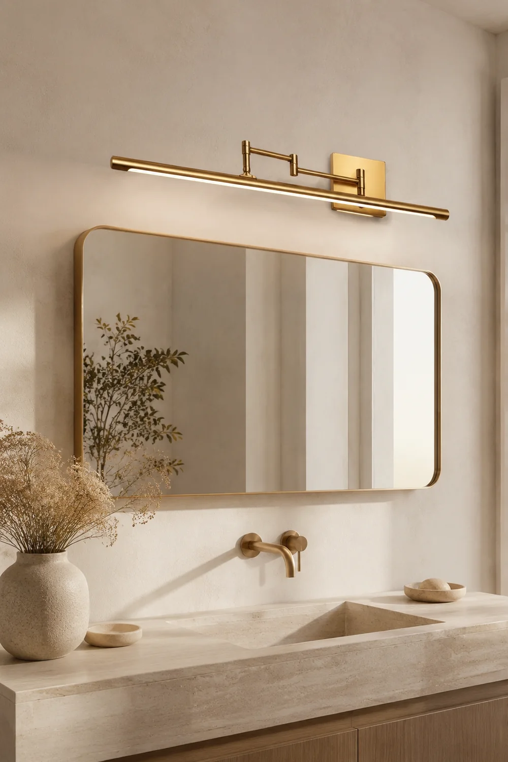 Edge Verstellbare Goldene Spiegelfront Waschtisch-Wandleuchte, Metall, 41/60/80CM Lang - Lumpaz