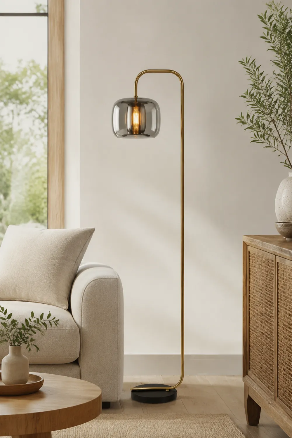 Hailie Rauchgrau Stehlampe, Metall & Glas, 160CM Lang - Lumpaz