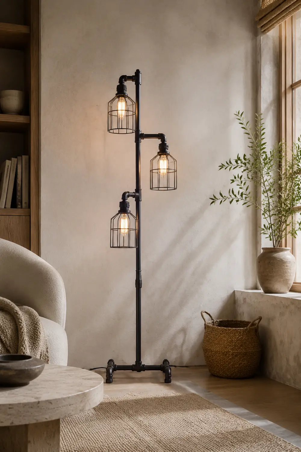 Alessio Vogelkäfige Schwarze Stehlampe, 3-flammig, 150CM Lang - Lumpaz