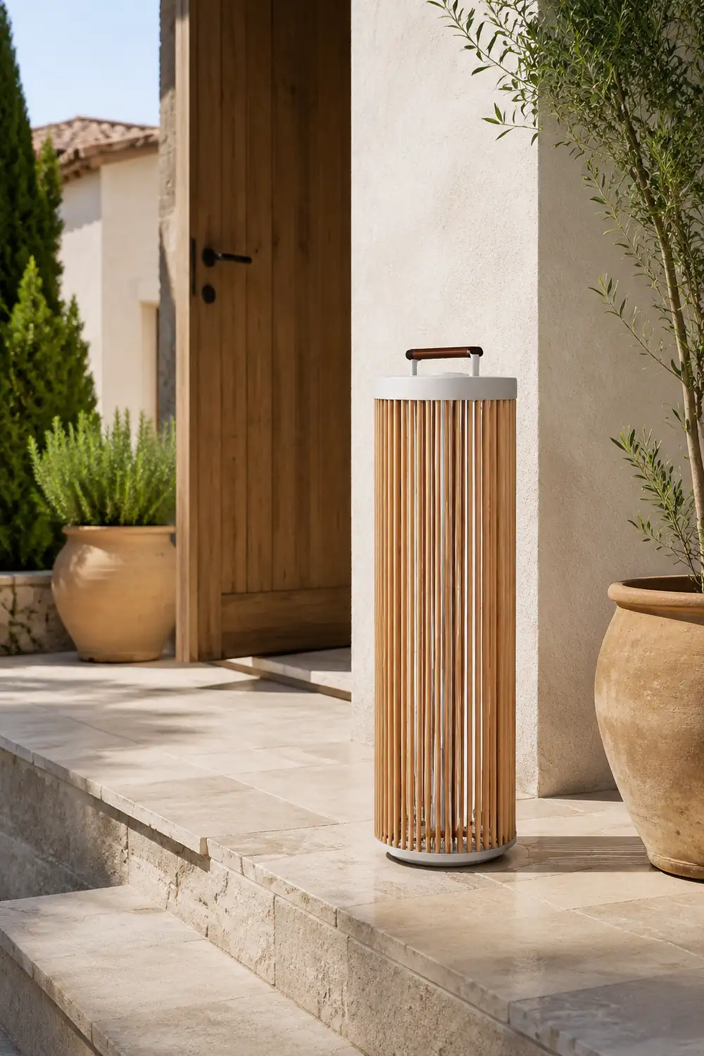 Ritta Außenstehleuchte Zeitgenössisch, Solar, Metall & Rattan, 35/60/100 CM - Lumpaz