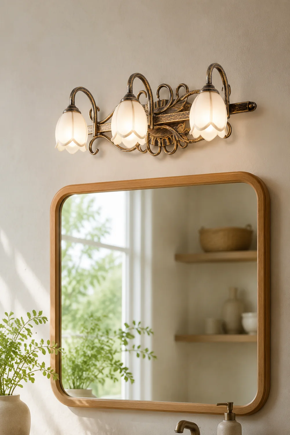 Félicie Antike Messing Spiegel Front Vanity Wandleuchte, 2/3-flammig - Lumpaz